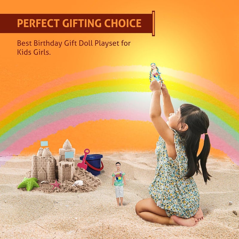 FUNFY Fancy Girl and Boy Beach Dolls | For Kids 3 Years and Above | This Couple Dolls with Multi Coloured Shirt and White Shorts, Fancy Hair & Footwear | Perfect for Gifting - Image 5
