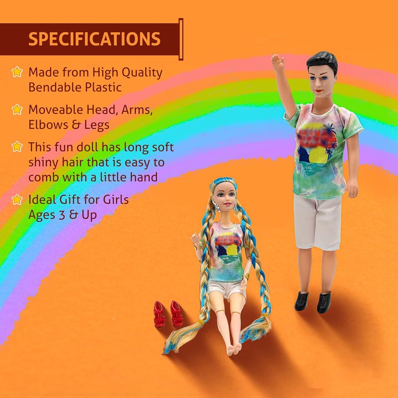 FUNFY Fancy Girl and Boy Beach Dolls | For Kids 3 Years and Above | This Couple Dolls with Multi Coloured Shirt and White Shorts, Fancy Hair & Footwear | Perfect for Gifting - Image 2