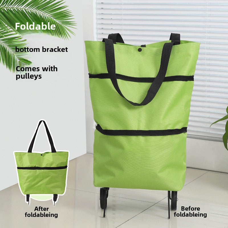 Portable Shopping Cart Folding Shopping Cart Lightweight Wheeled Home Delivery Cart Small Trailer(Tug Shopping Bag-Green) - Image 1