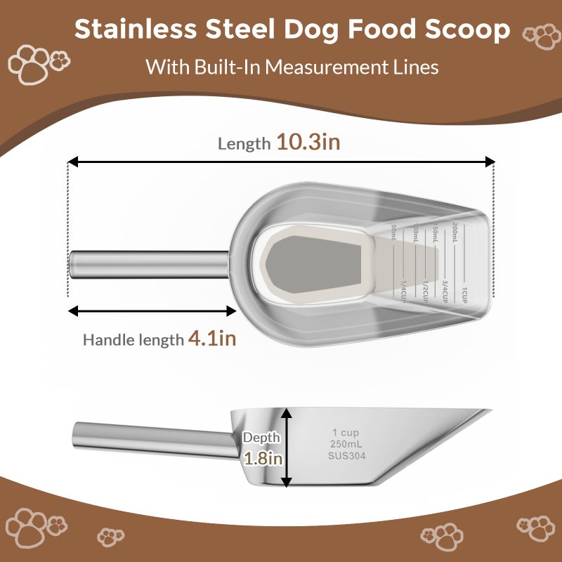 Mutclord Pet cat-dog food-scoop measuring 1-cup - Food-grade 304 stainless steel material | 1-Cup capacity | Precision scale measurements - Image 2