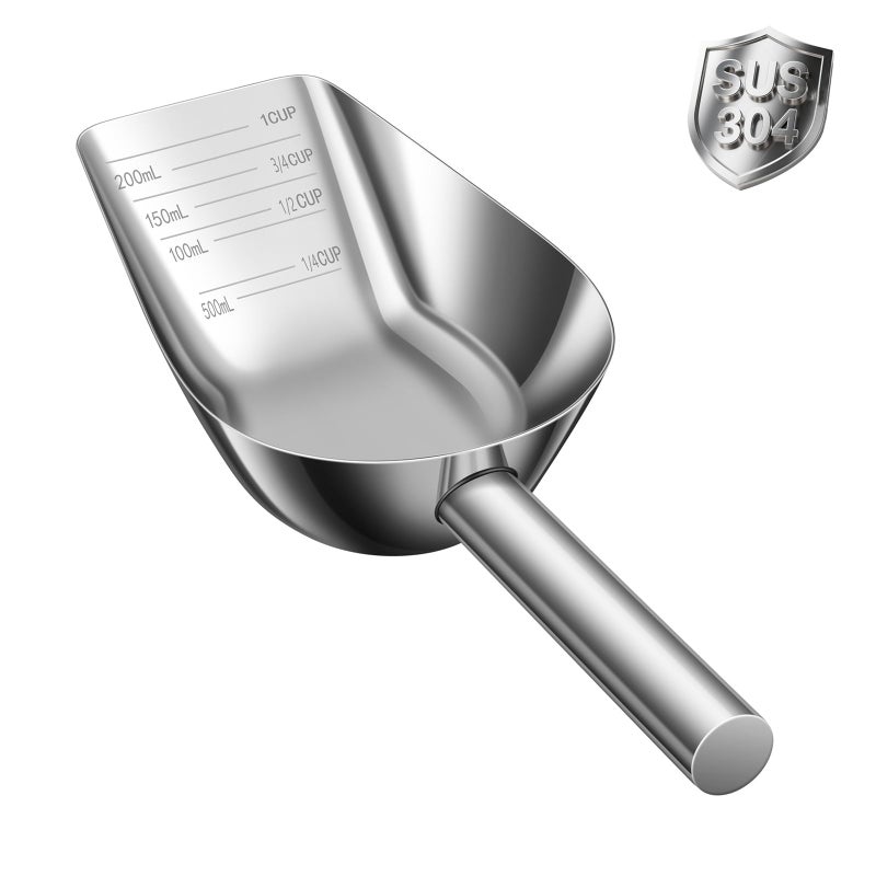 Mutclord Pet cat-dog food-scoop measuring 1-cup - Food-grade 304 stainless steel material | 1-Cup capacity | Precision scale measurements - Image 1