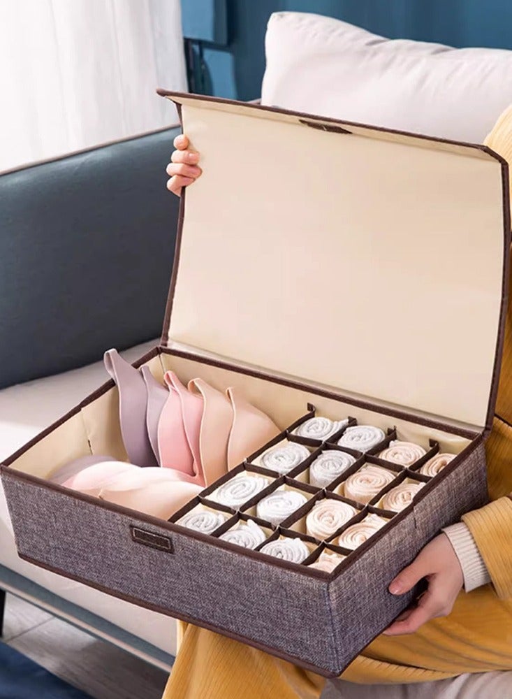 13grid Foldable Storage Bins Cubes Boxes With Lid For Underwear Drawer Dust-proof Cube Waterproof Fabric Closet Organizer Dividers Storage Box For Socks Bras Ties - Image 2