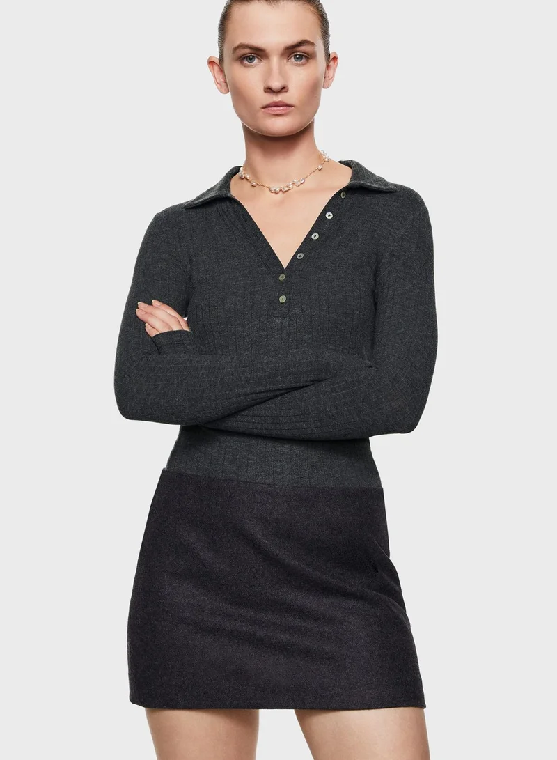 MANGO Polo Neck Ribbed Sweater