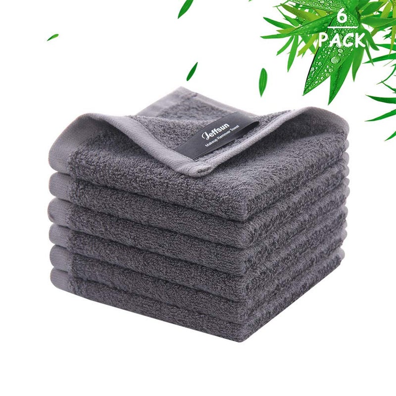 JEFFSUN Wash Cloths 6 Pack, Super Soft & Skin Friendly Face Towel for Sensitive Skin, Reusable Washable Makeup Remover Cloth, 10x10 inch Small Baby Washcloths, Easy to Rinse Dark Grey Facial Cleaning Cloth - Image 1