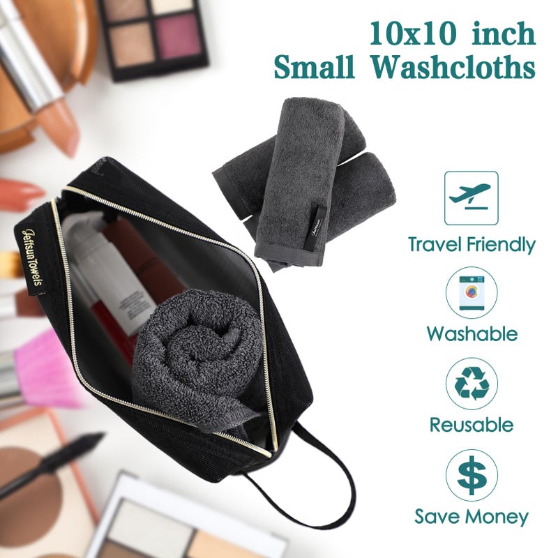JEFFSUN Wash Cloths 6 Pack, Super Soft & Skin Friendly Face Towel for Sensitive Skin, Reusable Washable Makeup Remover Cloth, 10x10 inch Small Baby Washcloths, Easy to Rinse Dark Grey Facial Cleaning Cloth - Image 2