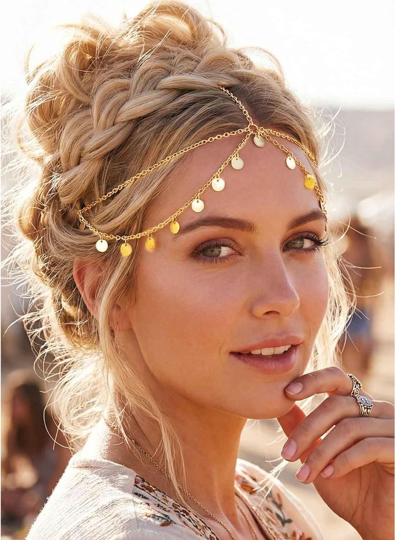 سلسلة الشعر لربط الرأس، ديسكو برونزية صغيرة، تسريحة شعر بوهيمية للحفلات، قطعة شعر زفاف، إكسسوارات شعر متعددة الطبقات للفتيات في الأزياء التقليدية. - Image 5