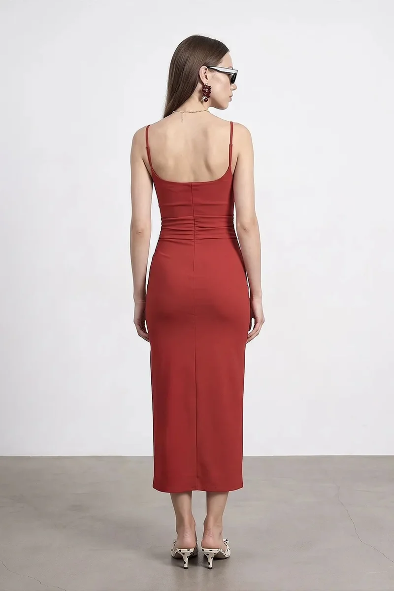 Dilvin Brick Red DILVIN Women’s Sleeveless Bodycon Midi Dress for Women | Best Price UAE
