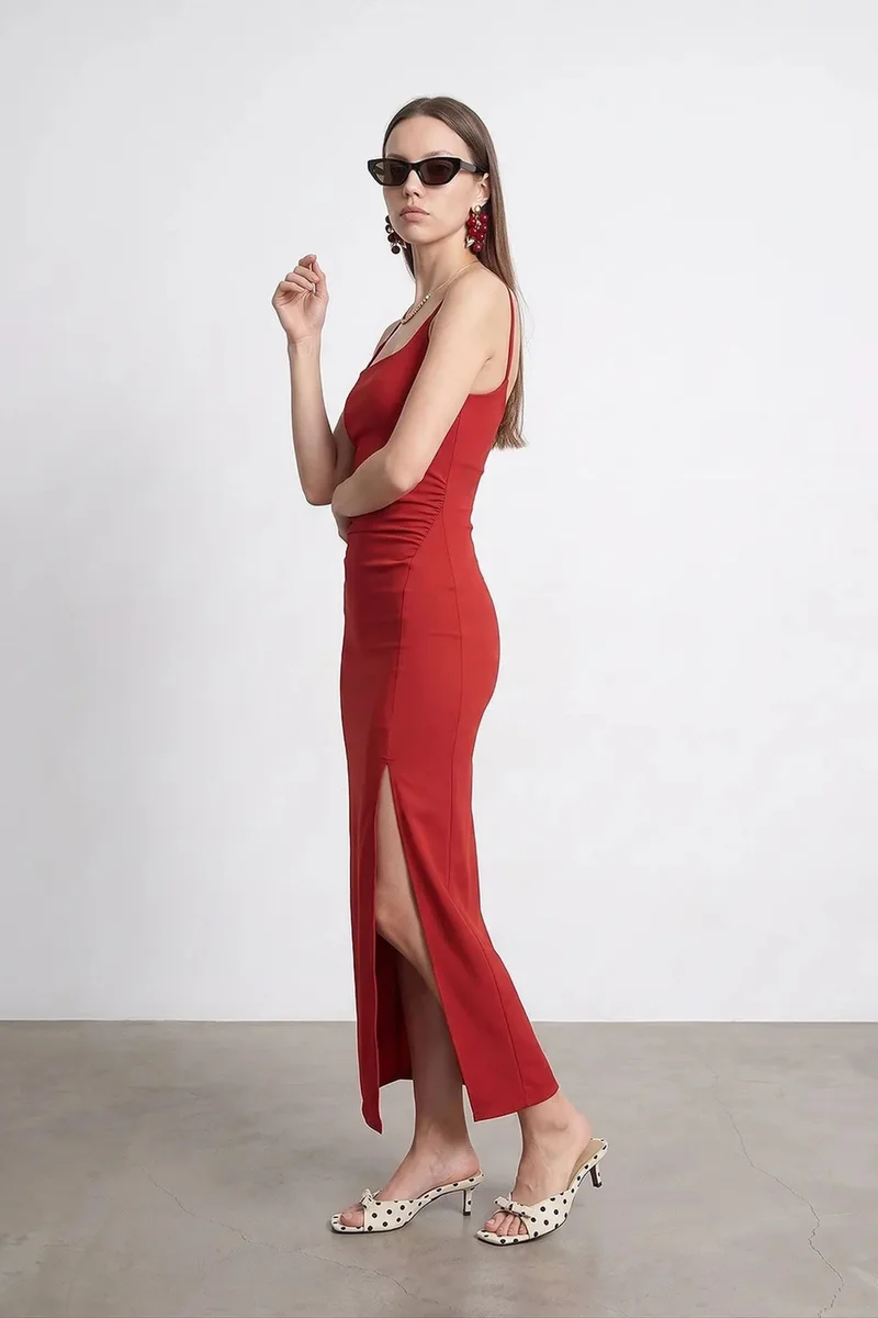 Dilvin Brick Red DILVIN Women’s Sleeveless Bodycon Midi Dress for Women | Best Price UAE