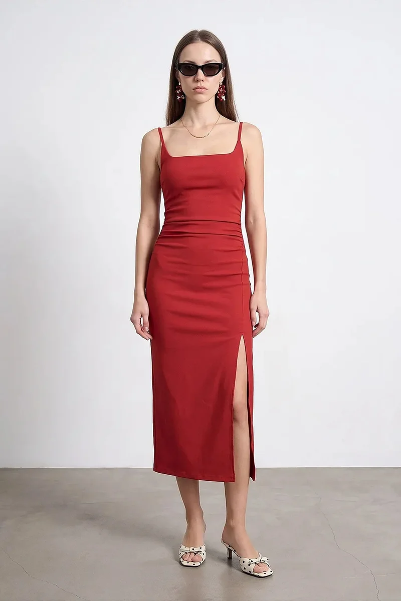 Dilvin Brick Red DILVIN Women’s Sleeveless Bodycon Midi Dress for Women | Best Price UAE