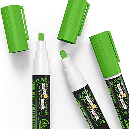 CHALKY CROWN Liquid Chalk Marker Pen - Dry Erase Marker - Chalk Markers for Chalkboard Signs, Windows, Blackboard, Glass - 6mm Reversible Tip (Green, 5 Pack) - Image 3