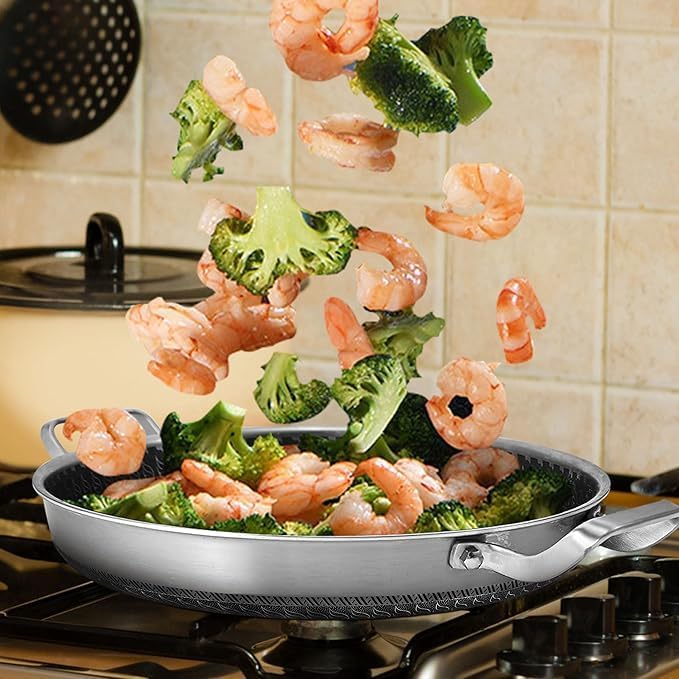 PIPULSE 26cm Stainless Steel Seafood Frying Pan - Honeycomb Nonstick Surface - Image 2