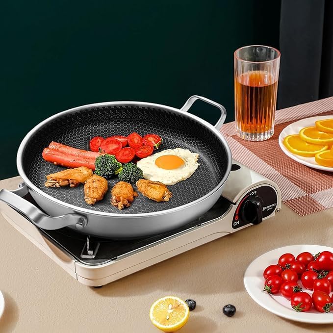 PIPULSE 26cm Stainless Steel Seafood Frying Pan - Honeycomb Nonstick Surface - Image 5