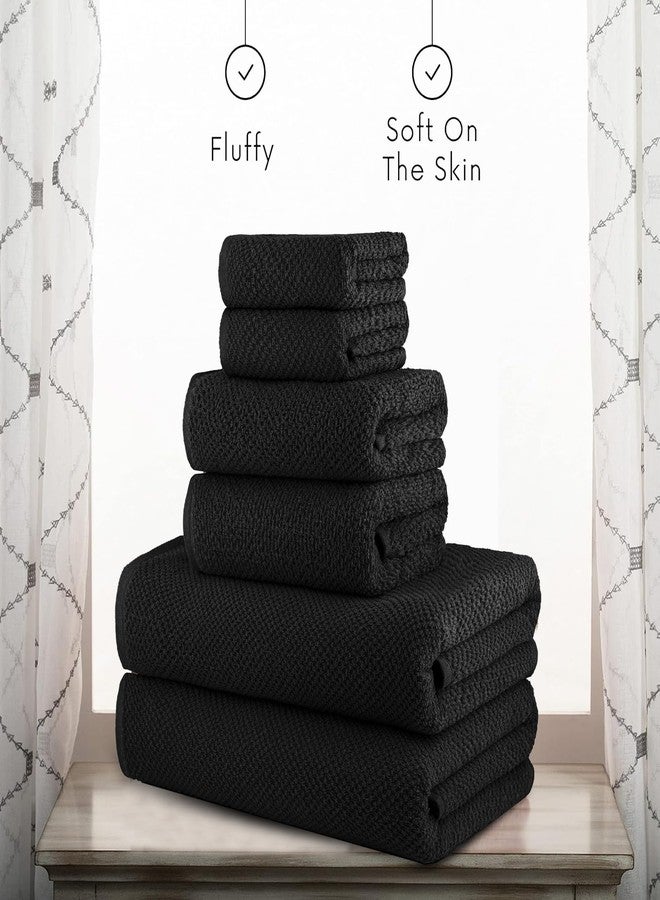 CASA COPENHAGEN Popcorn Textured 6 Piece Towel Set- Black, 550 GSM 2 Bath Towel 2 Hand Towel 2 Washcloth, Rough & Tough Use Cotton Towels Gift Set for Bathroom - Image 4