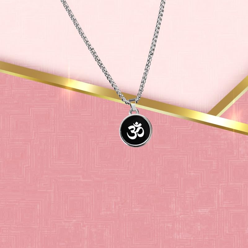 M Men Style Religious Lord Shiv Om Aum Locket Divine Spiritual Yoga Jewelry for Health & Wealth Silver Stainless Steel Pendant Necklace Chain Men and Women SPn202559 - Image 3
