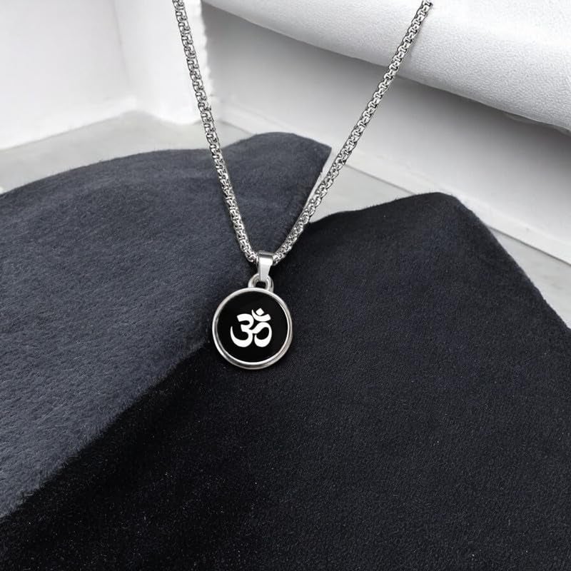 M Men Style Religious Lord Shiv Om Aum Locket Divine Spiritual Yoga Jewelry for Health & Wealth Silver Stainless Steel Pendant Necklace Chain Men and Women SPn202559 - Image 4