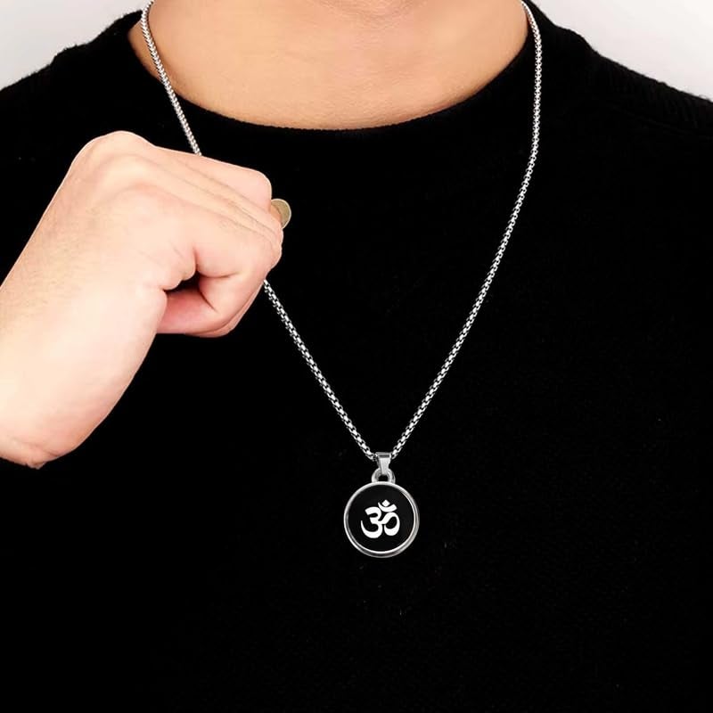 M Men Style Religious Lord Shiv Om Aum Locket Divine Spiritual Yoga Jewelry for Health & Wealth Silver Stainless Steel Pendant Necklace Chain Men and Women SPn202559 - Image 5
