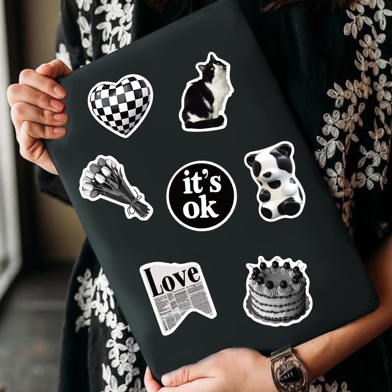 Pigbit 50Pcs Vintage Black White Stickers,Vinyl Cute Aesthetic Retro Y2K Stickers for Water Bottles Laptops Scrapbooking - Image 4