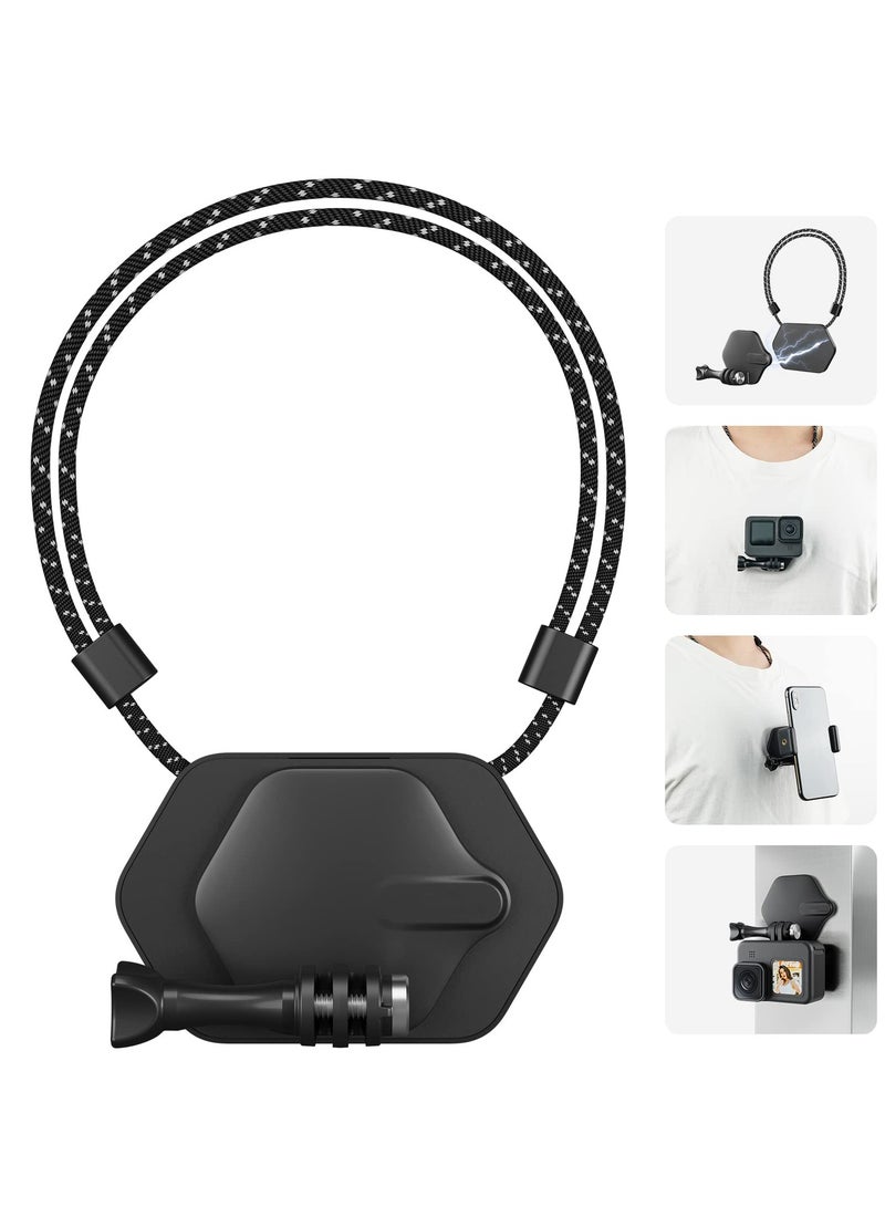 SYOSI Magnetic Neck Photography Holder Action Camera Snap Mount with Neck Strap 360° Invisible Selfie Necklace Lanyard Chest Mounting Accessories for Gopro Hero DJI ACTIO AKASO Iphone Android - Image 1