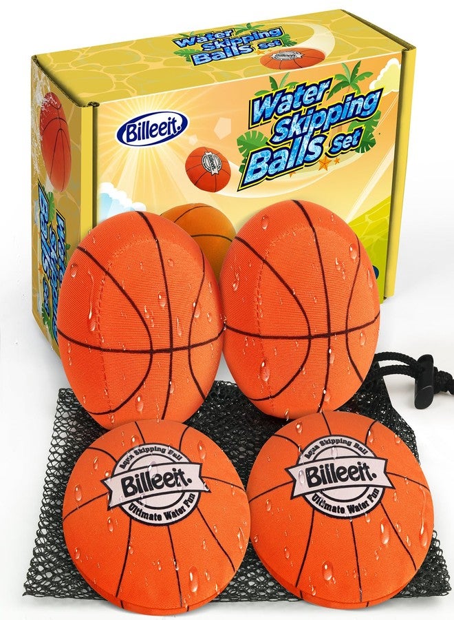 Billeeit 4Pcs Water Skipping Balls for Pool Play(Basketball Theme), Water Pool Beach Swim Toys for Kids Ages 4-8, 8-12 and Adults, Include 2 Balls and 2 Discs - Image 1