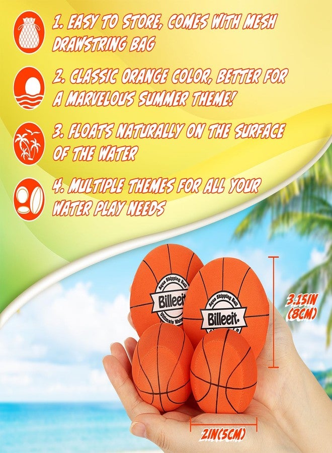 Billeeit 4Pcs Water Skipping Balls for Pool Play(Basketball Theme), Water Pool Beach Swim Toys for Kids Ages 4-8, 8-12 and Adults, Include 2 Balls and 2 Discs - Image 3