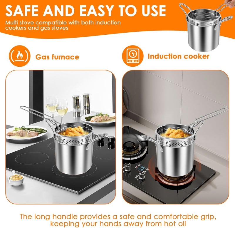 windforgecraft Deep Fryer Pot with Strainer Small Stainless Steel Deep Frying Pot Heat Resistant Deep Frying Pot Food Cooking Pot Mini Oil Fryer Pot for Kitchen French Fries Chicken - Image 4