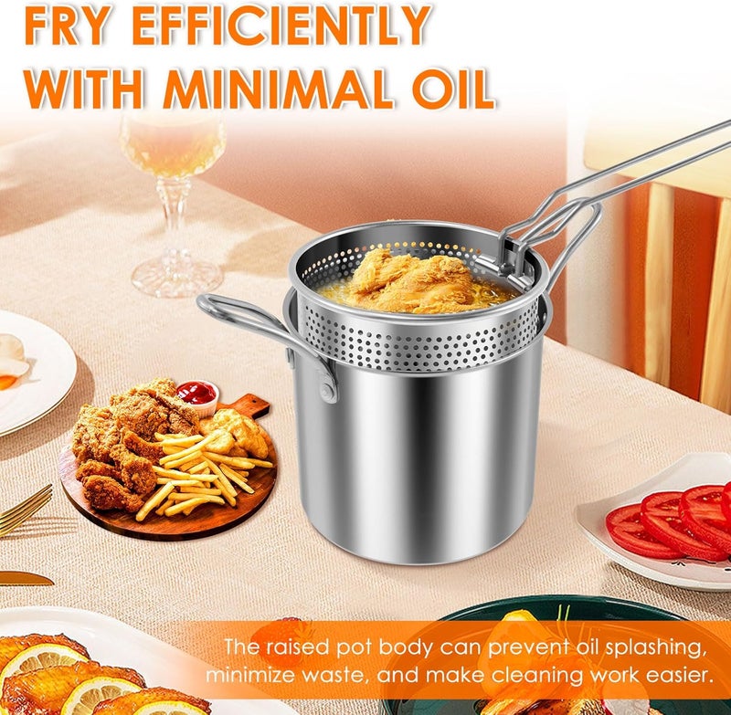 windforgecraft Deep Fryer Pot with Strainer Small Stainless Steel Deep Frying Pot Heat Resistant Deep Frying Pot Food Cooking Pot Mini Oil Fryer Pot for Kitchen French Fries Chicken - Image 5