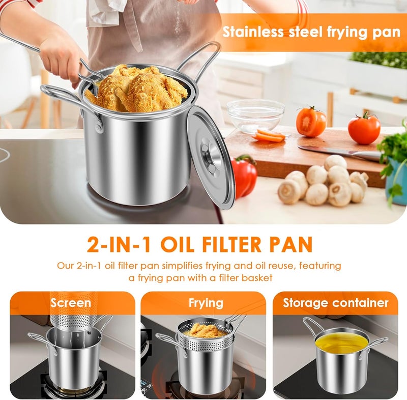 windforgecraft Deep Fryer Pot with Strainer Small Stainless Steel Deep Frying Pot Heat Resistant Deep Frying Pot Food Cooking Pot Mini Oil Fryer Pot for Kitchen French Fries Chicken - Image 2