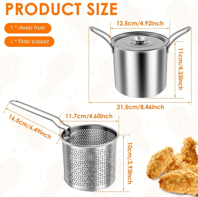windforgecraft Deep Fryer Pot with Strainer Small Stainless Steel Deep Frying Pot Heat Resistant Deep Frying Pot Food Cooking Pot Mini Oil Fryer Pot for Kitchen French Fries Chicken - Image 3
