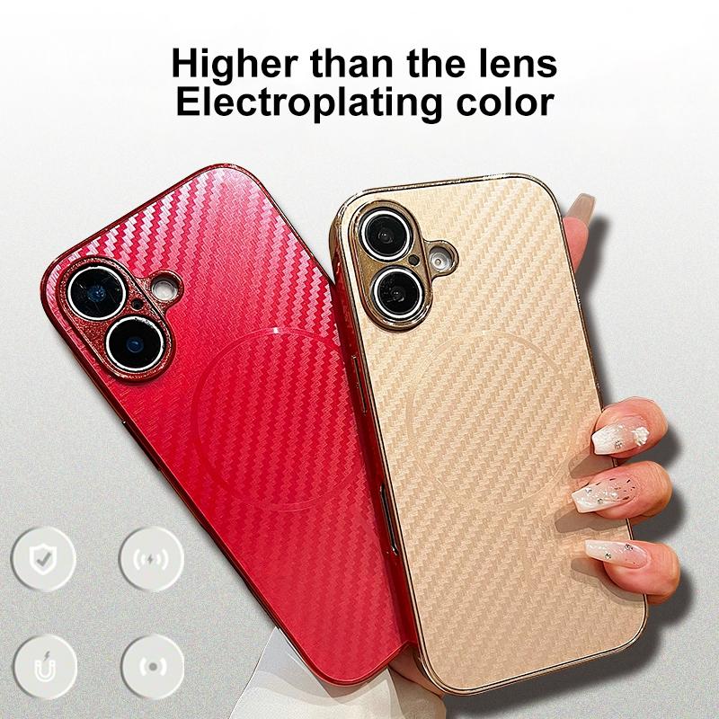 HuHa Protective Cover For iPhone 11 Pro Max Plating Carbon Fiber MagSafe Full Coverage Phone Case(Black) - Image 5