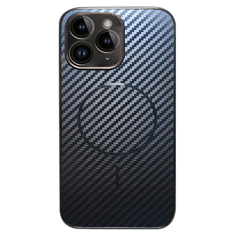 HuHa Protective Cover For iPhone 11 Pro Max Plating Carbon Fiber MagSafe Full Coverage Phone Case(Black) - Image 1