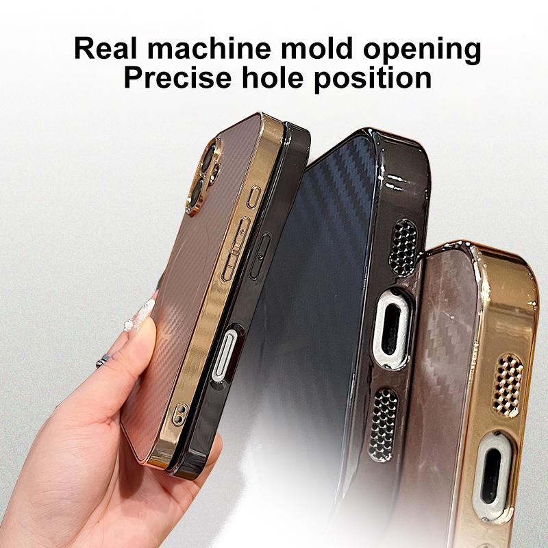 HuHa Protective Cover For iPhone 11 Pro Max Plating Carbon Fiber MagSafe Full Coverage Phone Case(Black) - Image 4