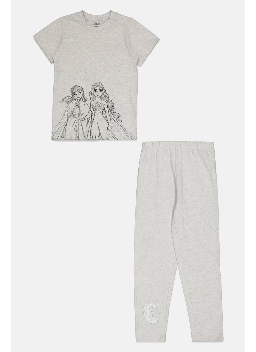 Disney FROZEN Toddlers Girl 2 Pcs Graphic Print Top And Bottom Pajama Set, Grey  - Image 1