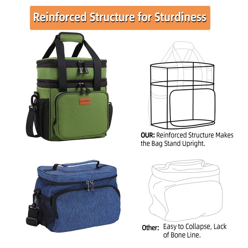 GLENKEY Expandable Large Insulated Lunch Box  Heavy Duty Lunch Cooler Bag Durable Leakproof Lunch Pail For Men Women Adults Work Shift Outdoor Picnic Camping Road Trip  16L  Army Green  Glenkey - Image 4