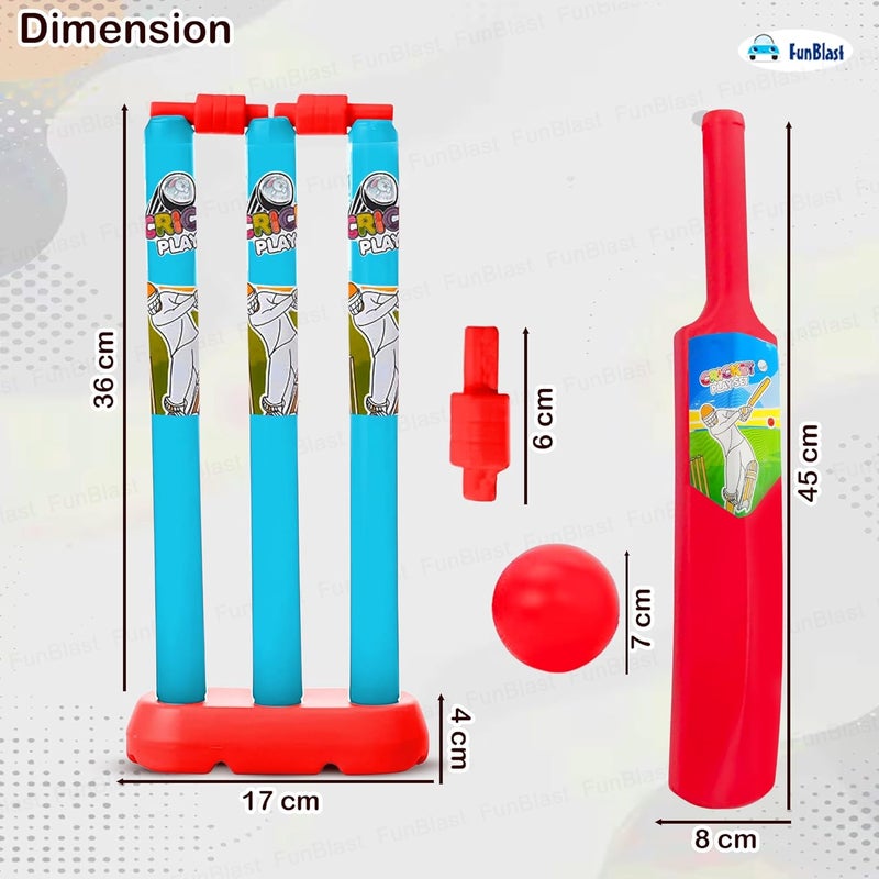 FunBlast طقم كريكيت مع مضرب، أعمدة وكرة، ألعاب رياضية للأطفال من 3 سنوات فما فوق - طقم مضرب وكرة - أفضل هدايا عيد الميلاد للأطفال - متعدد الألوان (صغير) - Image 2