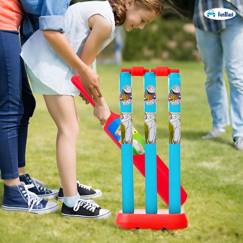 FunBlast طقم كريكيت مع مضرب، أعمدة وكرة، ألعاب رياضية للأطفال من 3 سنوات فما فوق - طقم مضرب وكرة - أفضل هدايا عيد الميلاد للأطفال - متعدد الألوان (صغير) - Image 4
