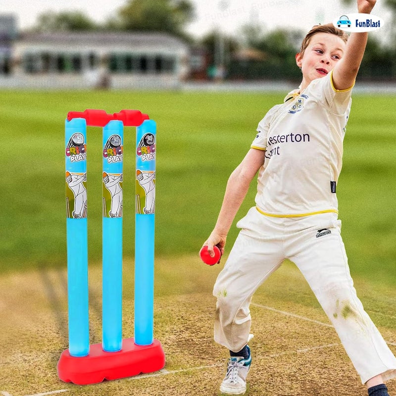 FunBlast طقم كريكيت مع مضرب، أعمدة وكرة، ألعاب رياضية للأطفال من 3 سنوات فما فوق - طقم مضرب وكرة - أفضل هدايا عيد الميلاد للأطفال - متعدد الألوان (صغير) - Image 5