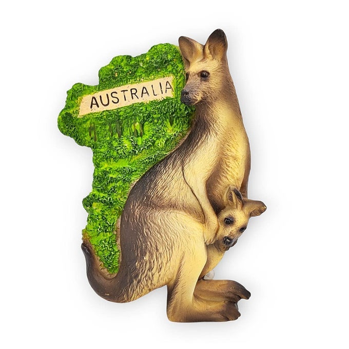 Tiny 3 Australian Kangaroo Mom and Baby Joey Fridge Magnet Miniature Hand Made Painted Resin 3D Decorative Magnets for Refrigerator Magnetic Boards Wildlife Wild World Animal Lover Gifts