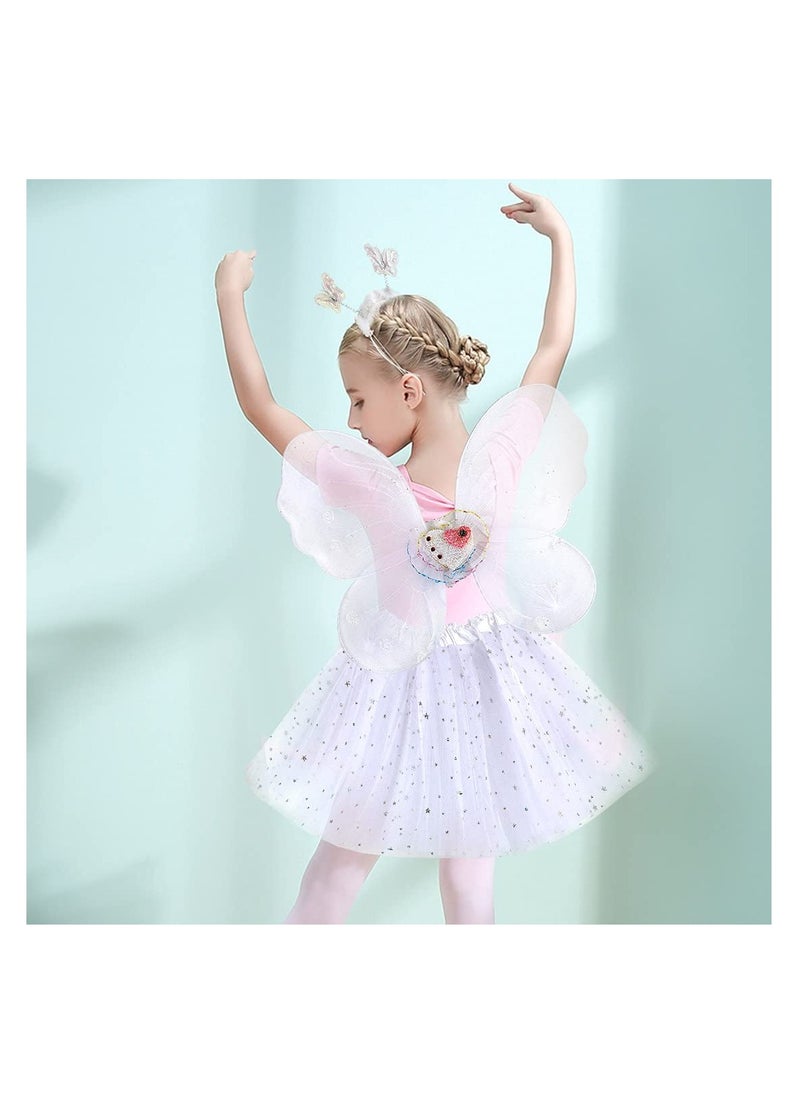 SYOSI - Girls Fairy Costume Set Princess Tutu Skirt Fairy Magic Butterfly Wings Dress Up Fantasy Costume Play with Butterfly Wings, Magic Wand and Headband Set for 3-8 Years Girls - Image 1