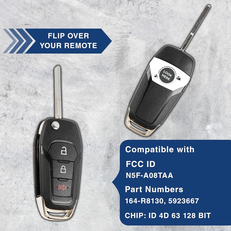 KeylessOption Keyless Entry Car Remote Uncut Ignition Flip Key Fob for Ford F150 F250 N5F-A08TAA (Pack of 2) - Image 5