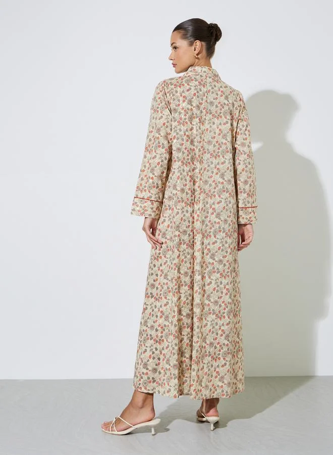 Amirah  Multi-Color All Over Floral Print Collared Maxi Jalabiya for Women | Best Price UAE
