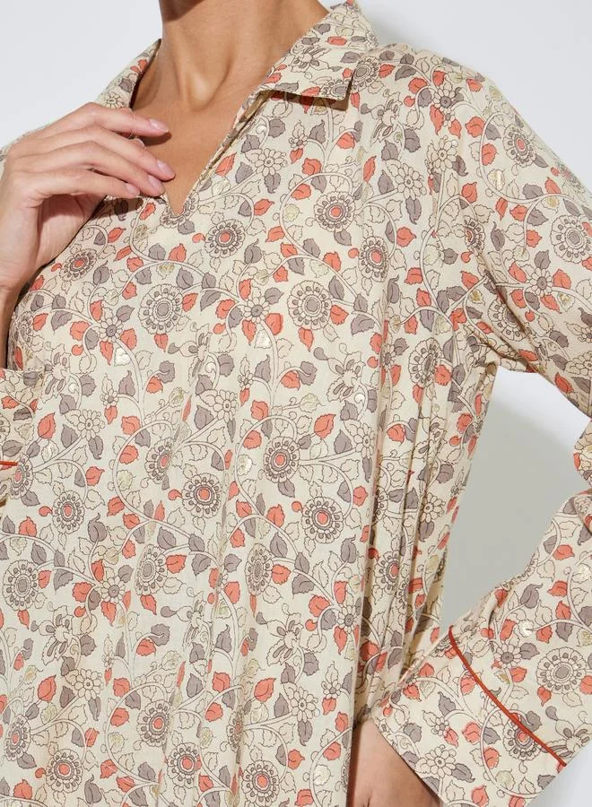 Amirah  Multi-Color All Over Floral Print Collared Maxi Jalabiya for Women | Best Price UAE