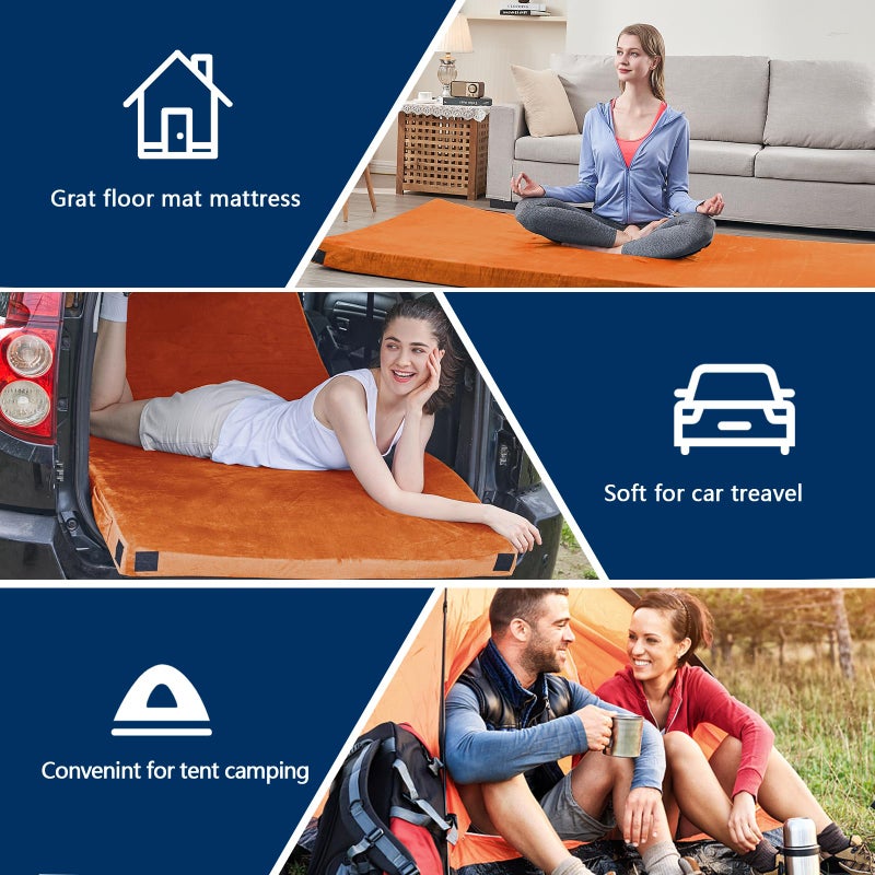 CYMULA CertiPUR-US Memory Foam Camping Mattress Pad, Portable Foam Sleeping Pad for Camping, Roll up Orange Single Sleeping Mat Floor Mattress Guest Floor Bed for Sleepover, Car, Tent SUV Cot Mattress - Image 4