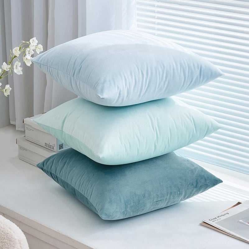 Pack of 2 Velvet Throw Pillow Covers Soft Thick Square Cushion Covers for Sofa Couch Bedroom Living Room 45x45cm (Baby Blue) - Image 5