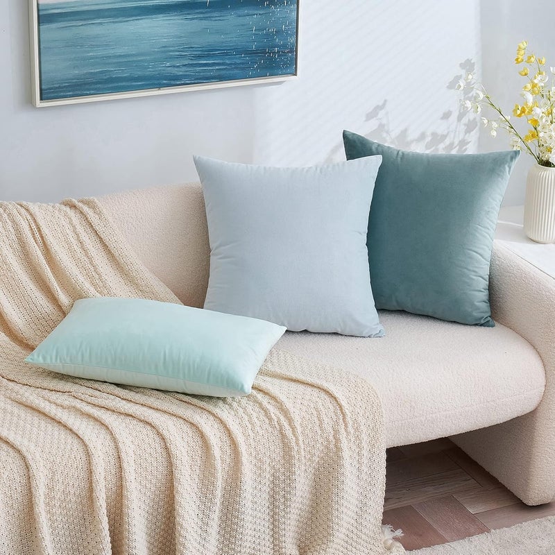 Pack of 2 Velvet Throw Pillow Covers Soft Thick Square Cushion Covers for Sofa Couch Bedroom Living Room 45x45cm (Baby Blue) - Image 3