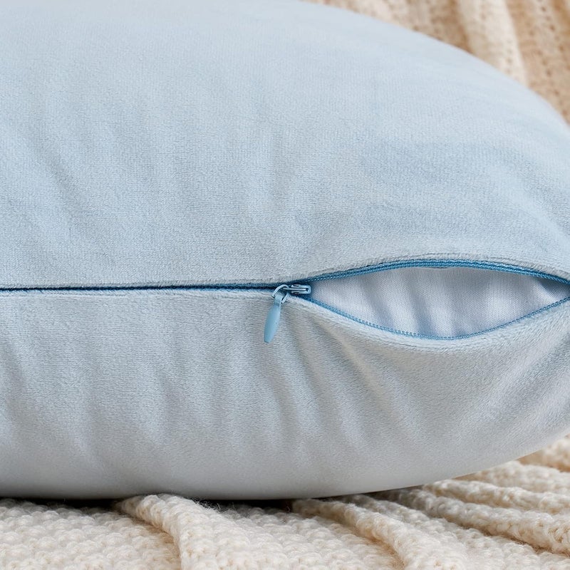 Pack of 2 Velvet Throw Pillow Covers Soft Thick Square Cushion Covers for Sofa Couch Bedroom Living Room 45x45cm (Baby Blue) - Image 4