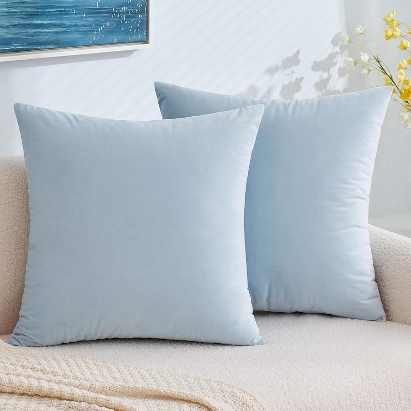 Pack of 2 Velvet Throw Pillow Covers Soft Thick Square Cushion Covers for Sofa Couch Bedroom Living Room 45x45cm (Baby Blue) - Image 1