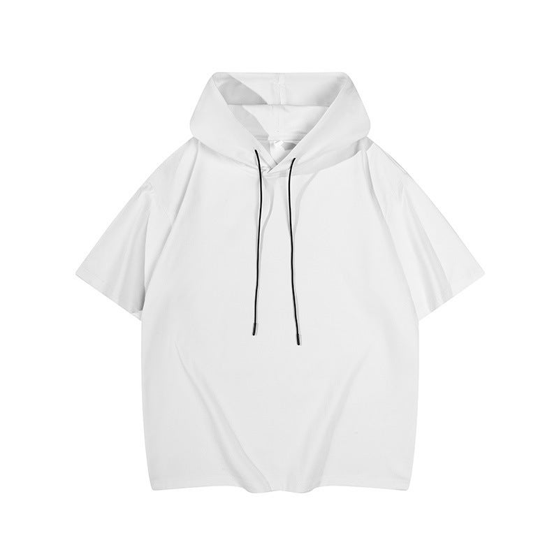 Hooded T-Shirt Men'S Short-Sleeved Solid Color Sports Summer Sports Trendy Ins Hooded Hip-Hop Half-Sleeved T-Shirt Trendy Brand Men'S Wear - Image 1