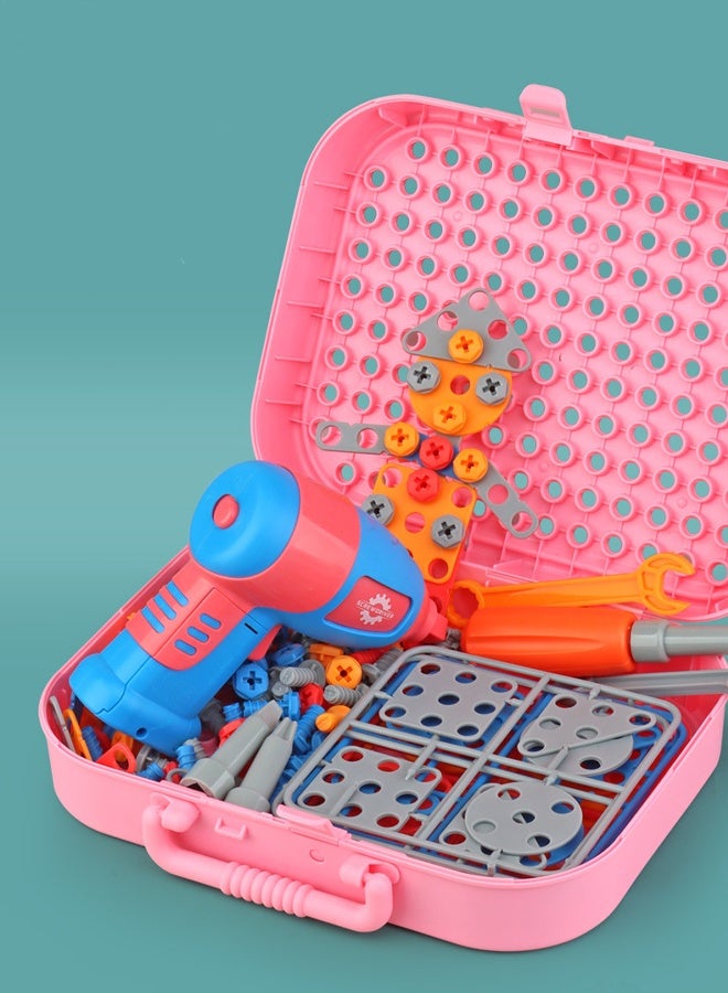 Berma Baby 351 Pieces Tool Box with Drill  Magic Toy Tool Box Unicorn Set, Unicorn Repair Tool Box Toy, Kids Puzzle Assembly Tool Box for 3-12 Years Old (Pink) - Image 3