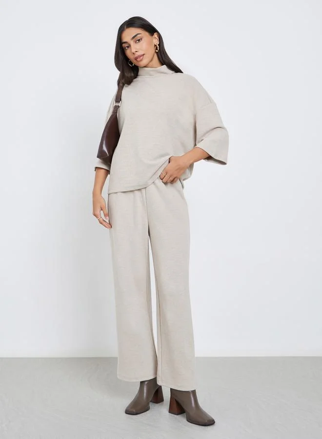 Styli Styli Beige Oversized Winter Knit Top and Pants Co-Ords