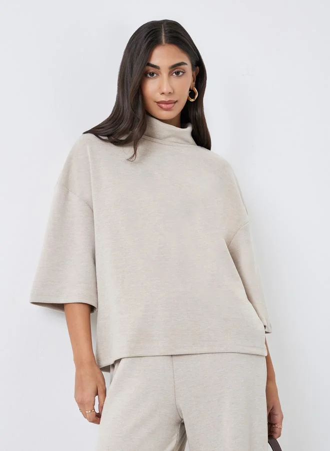 Styli Styli Beige Oversized Winter Knit Top and Pants Co-Ords